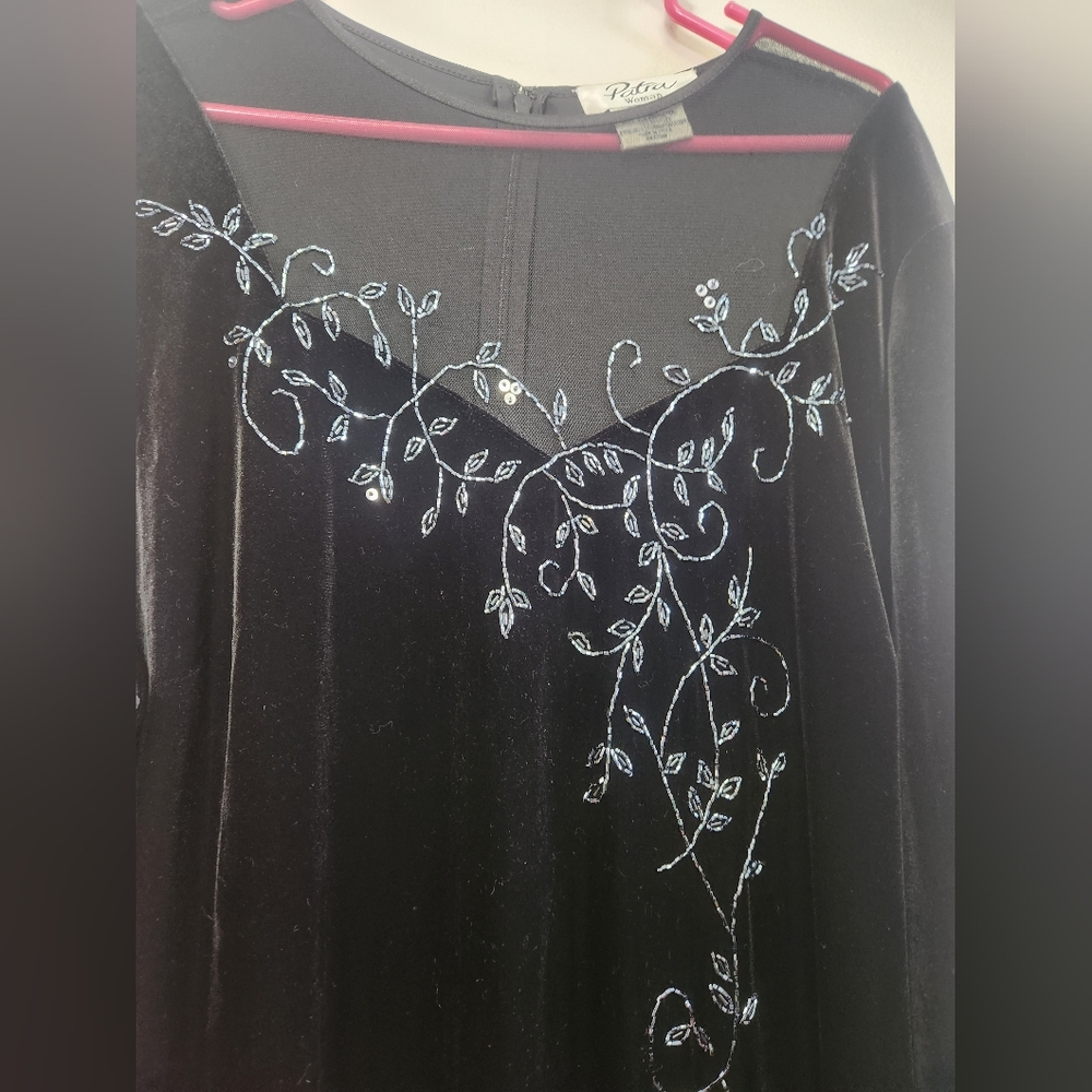 Patra Vtg Mother Beaded Velour Velvet 24W Dress Black Long Evening Goth 90s Y2K - Picture 10 of 10